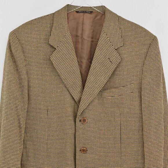 VTG 90s CANALI Blazer Mens Sz 52 Tan Houndstooth Wool Silk Blend Sports Coat - Picture 3 of 12